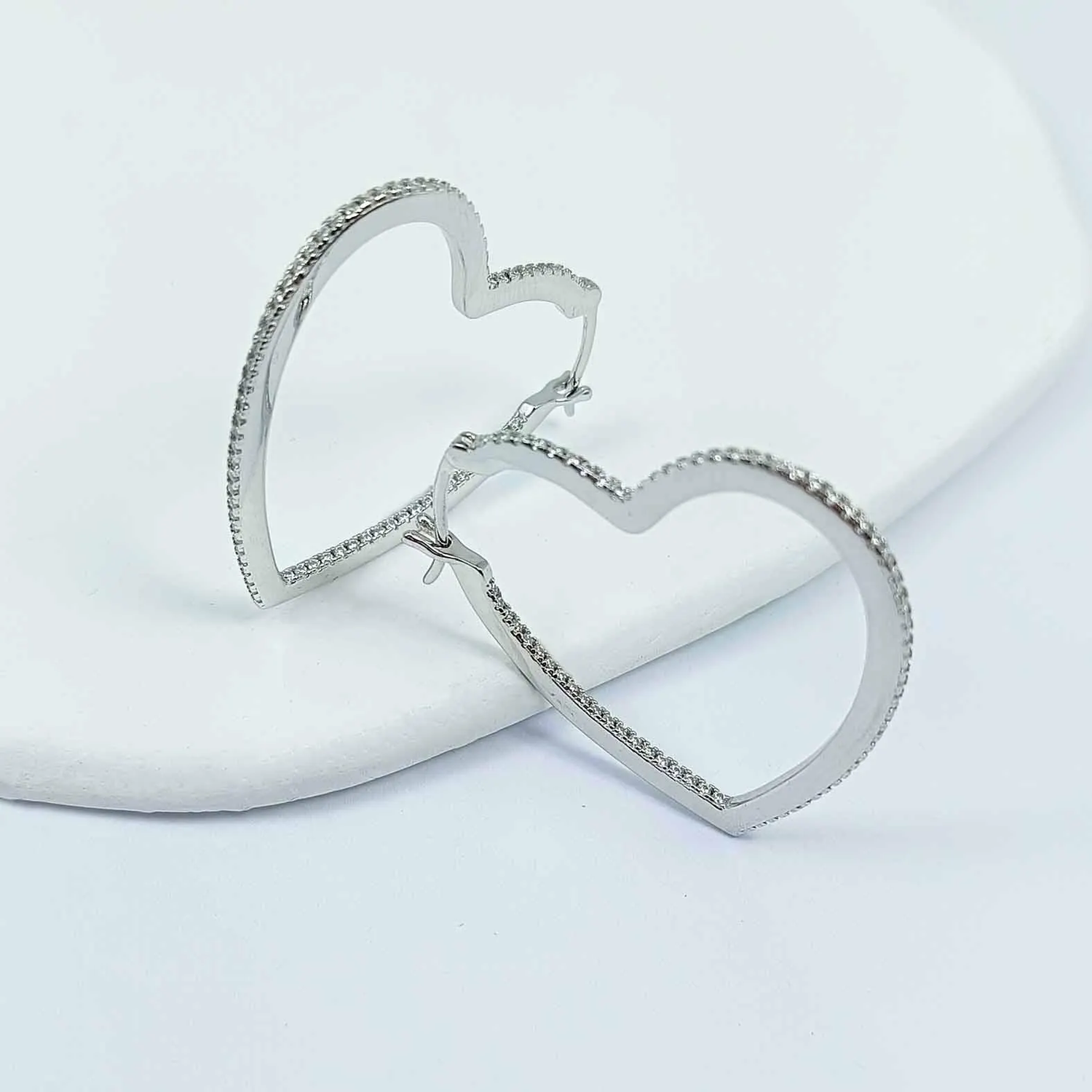 Platinum Plated Sterling Silver Lab Grown Inside Out Diamond Hoop Earrings
