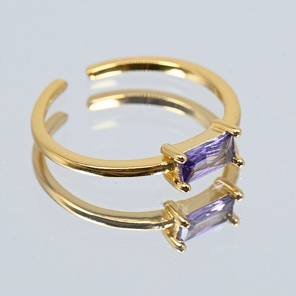 925 Silver Gold Plated Adjustable Baguette Birthstone Ring – 12 Months Colors