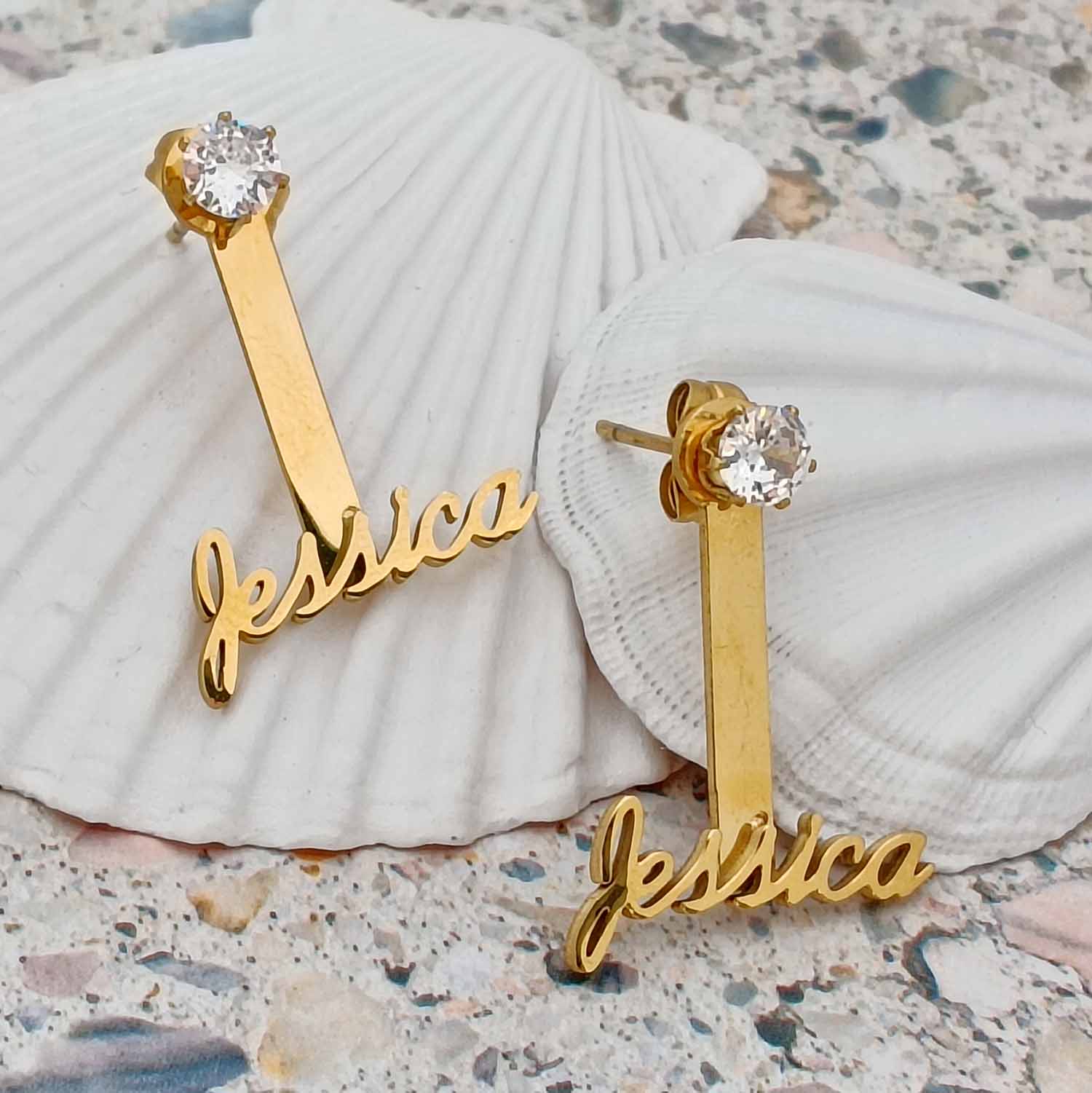 Custom Name & Birthstone Drop Earrings – Plated Stainless Steel, 3 Colors