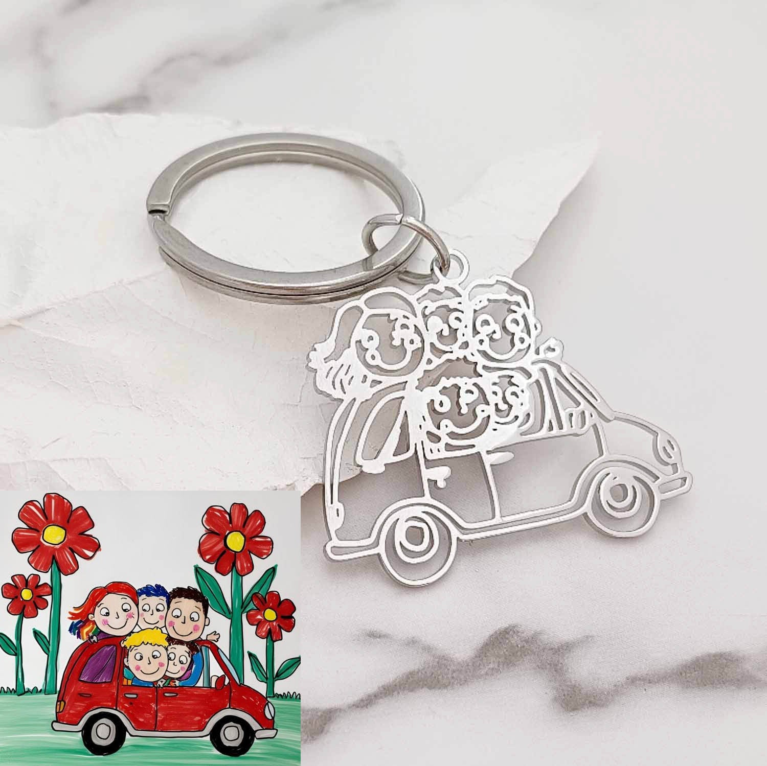 Custom Family Car Drawing Keyring – Hand Drawing to Stainless Steel Keepsake