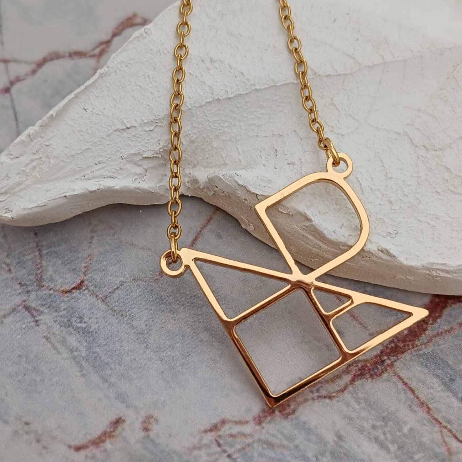 Custom Geometric Name Necklace – Abstract Letter Art, Stainless Steel, 6 Chain Lengths