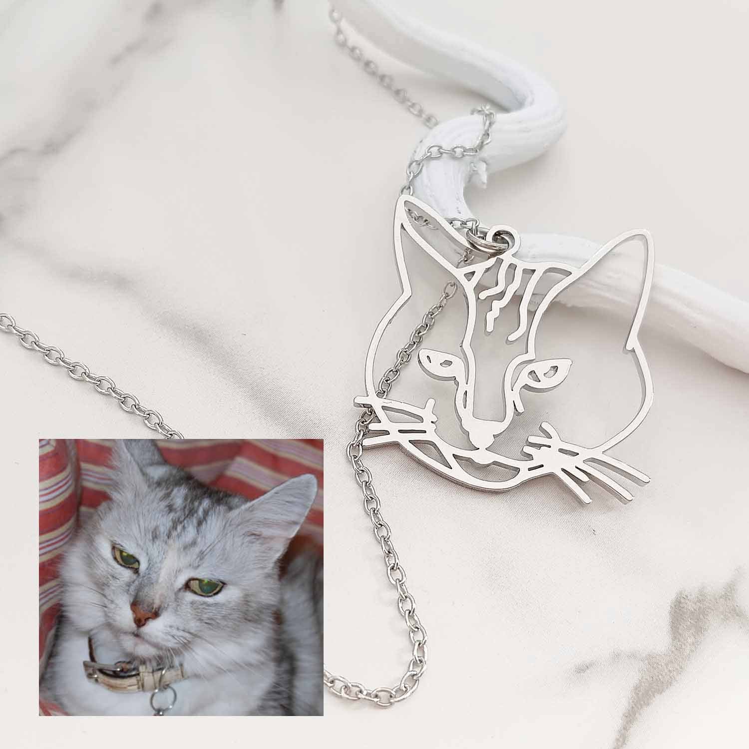 Custom Pet Portrait Necklace – Stainless Steel Outline with Photo Engraving