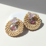 Handwoven Rattan Dried Flower Earrings