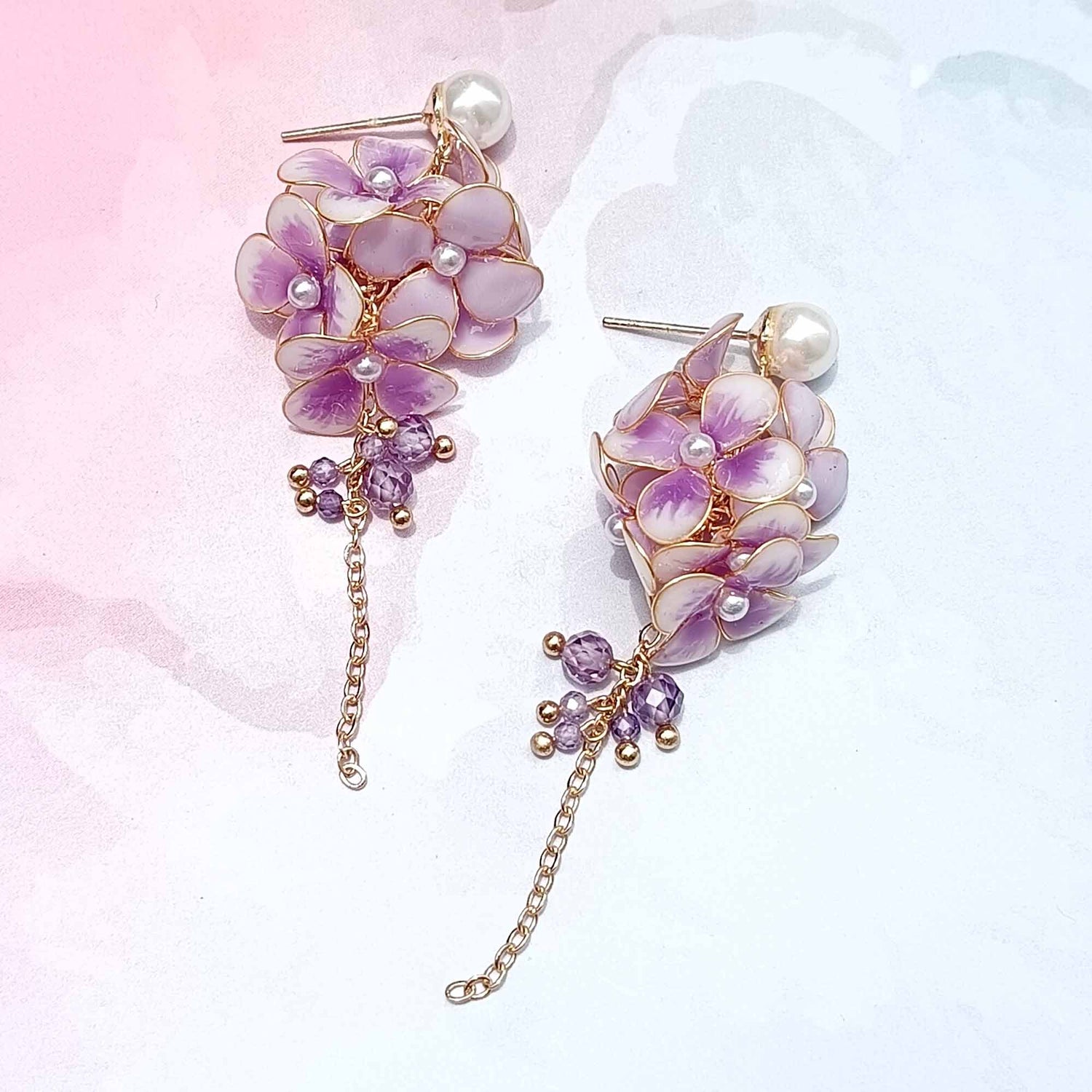 Pink & Purple Hyacinth Cluster Earrings – Hand-Painted Resin Floral Drops
