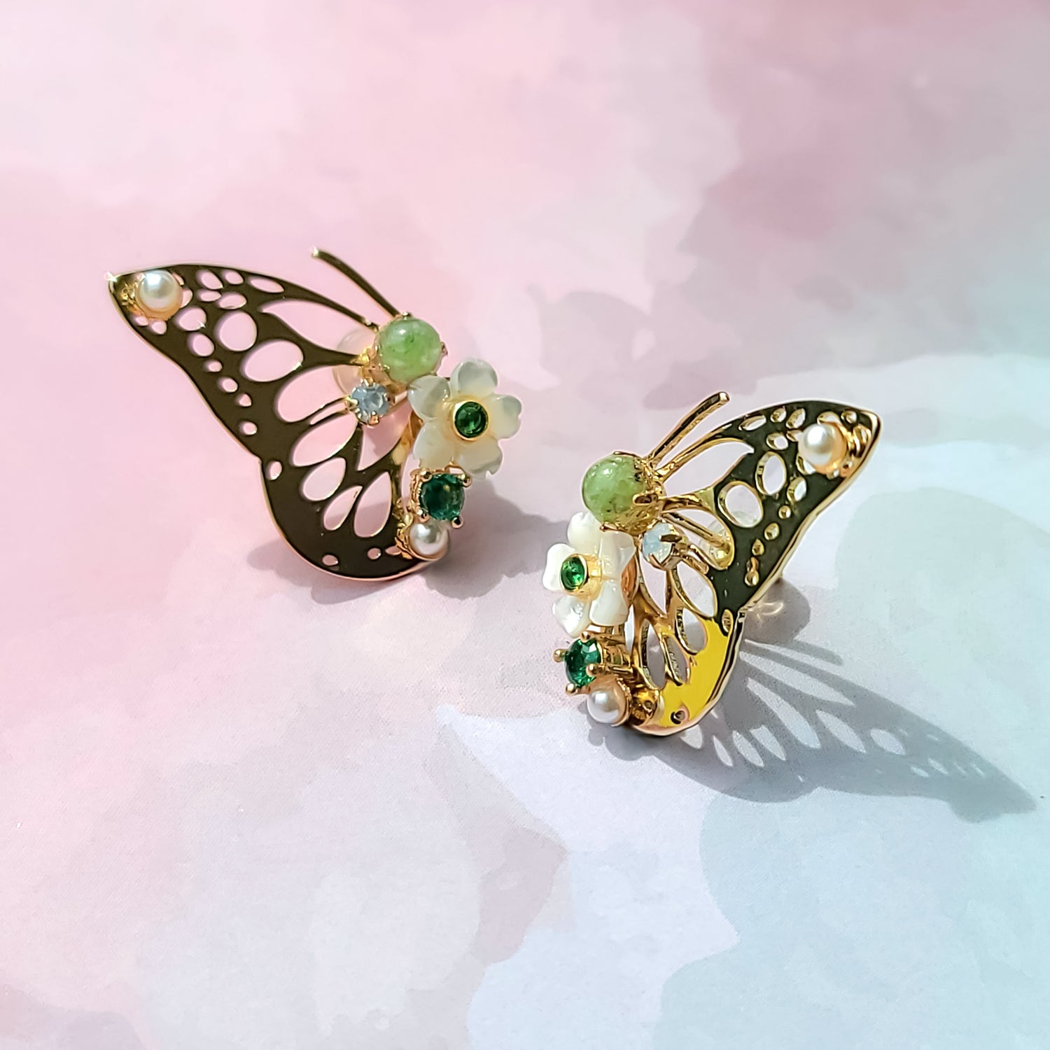Bespoke Butterfly & Birthstone Garden Earrings – Handcrafted Nature-Inspired Studs