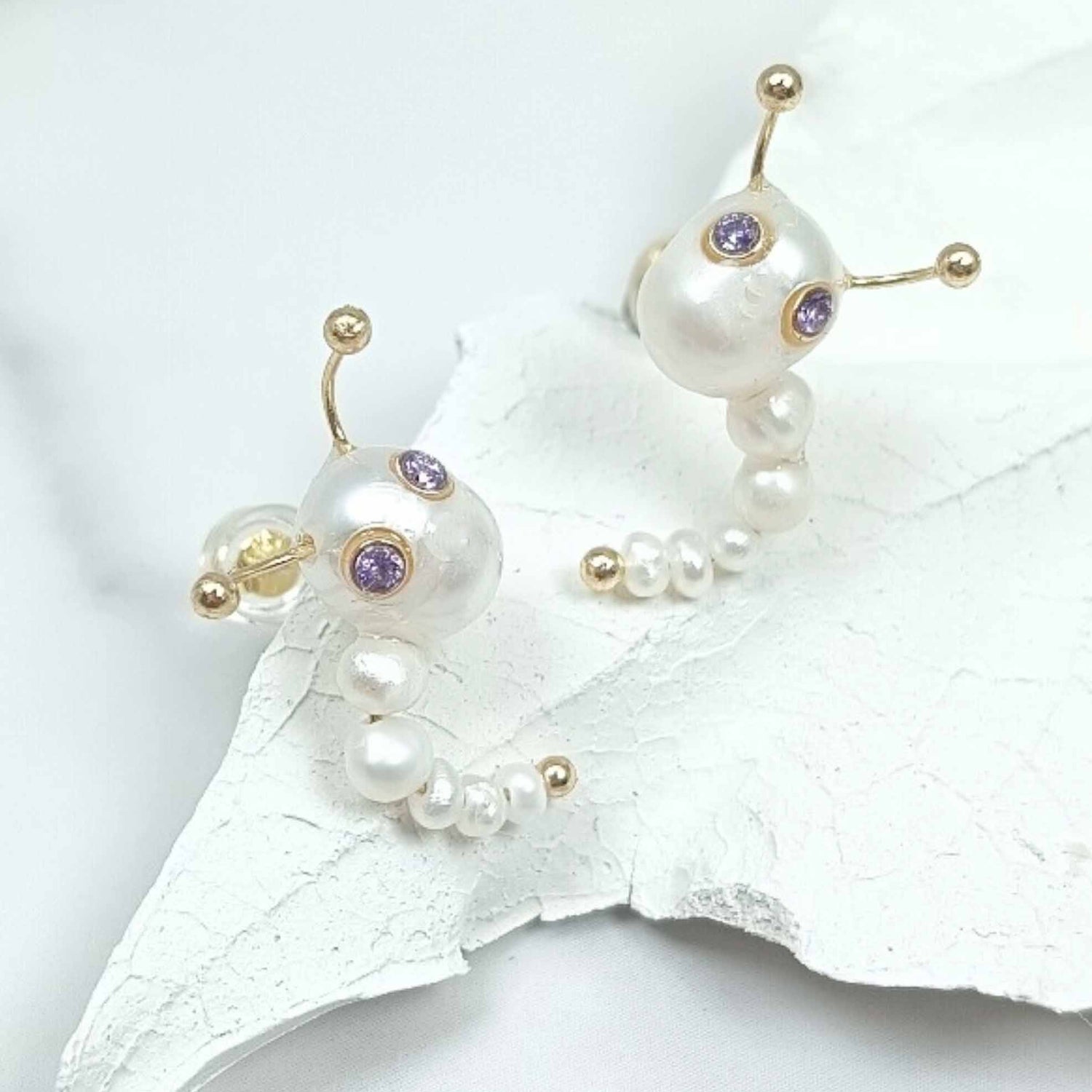 Caterpillar Stud Earrings – Freshwater Pearl & Birthstone-Inspired Design