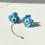 Hydrangea Bloom Earrings with Freshwater Pearl Drop – Purple & Blue