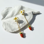 Handpaited Enamel Daisy Strawberry Drop Earrings