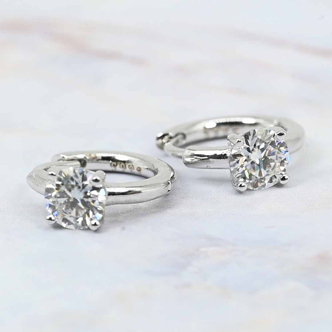 S925 Platinum Plated Lab Grown Moissanite Round Cut Diamond Hoop Earrings