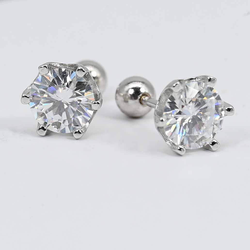 Platinum Plated Sterling Silver Lab Grown Moissanite Diamond Stud Earrings