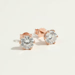 Rose gold-plated S925 sterling silver stud earrings with 2ct lab-grown Portuguese-cut diamonds by A2K London.