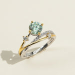 Two-tone gold and silver ring with 1.0ct green lab-grown diamond and pavé accents