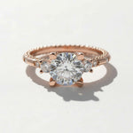 Front angle of 2ct D/VVS1 lab grown moissanite rose gold engagement ring