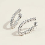Silver diamond hoops with lab-grown stones, claw-set open hoop earrings on neutral background