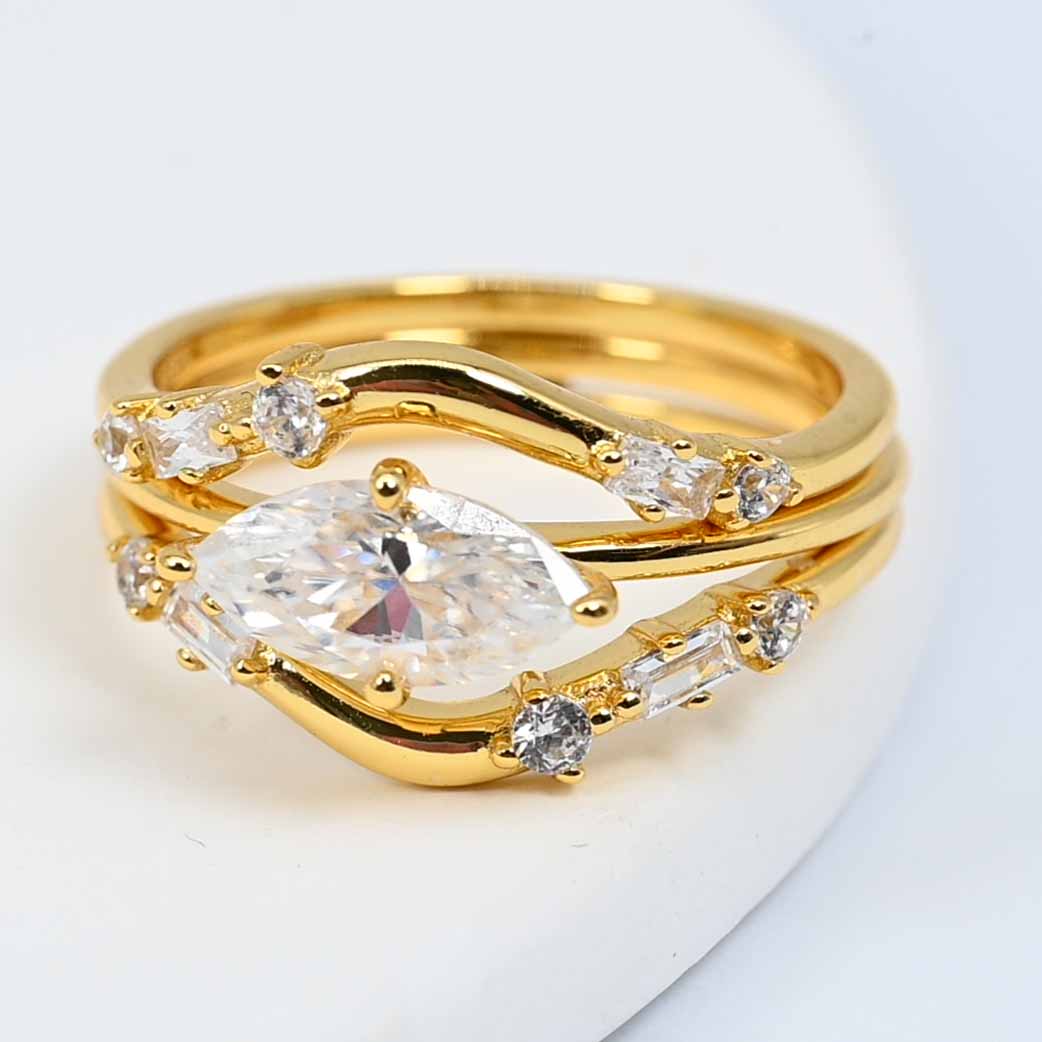 Gold Plated Sterling Silver Lab Grown Diamond Ring Set , S925 Moissanite Set of 3 Stackable Rings