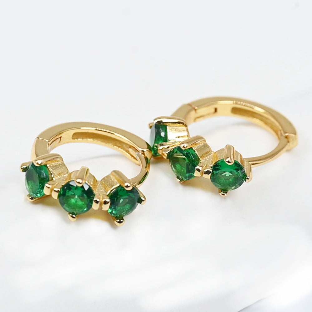 Birthstone Huggie Earrings – 925 Silver Gold-Plated, 12 Months