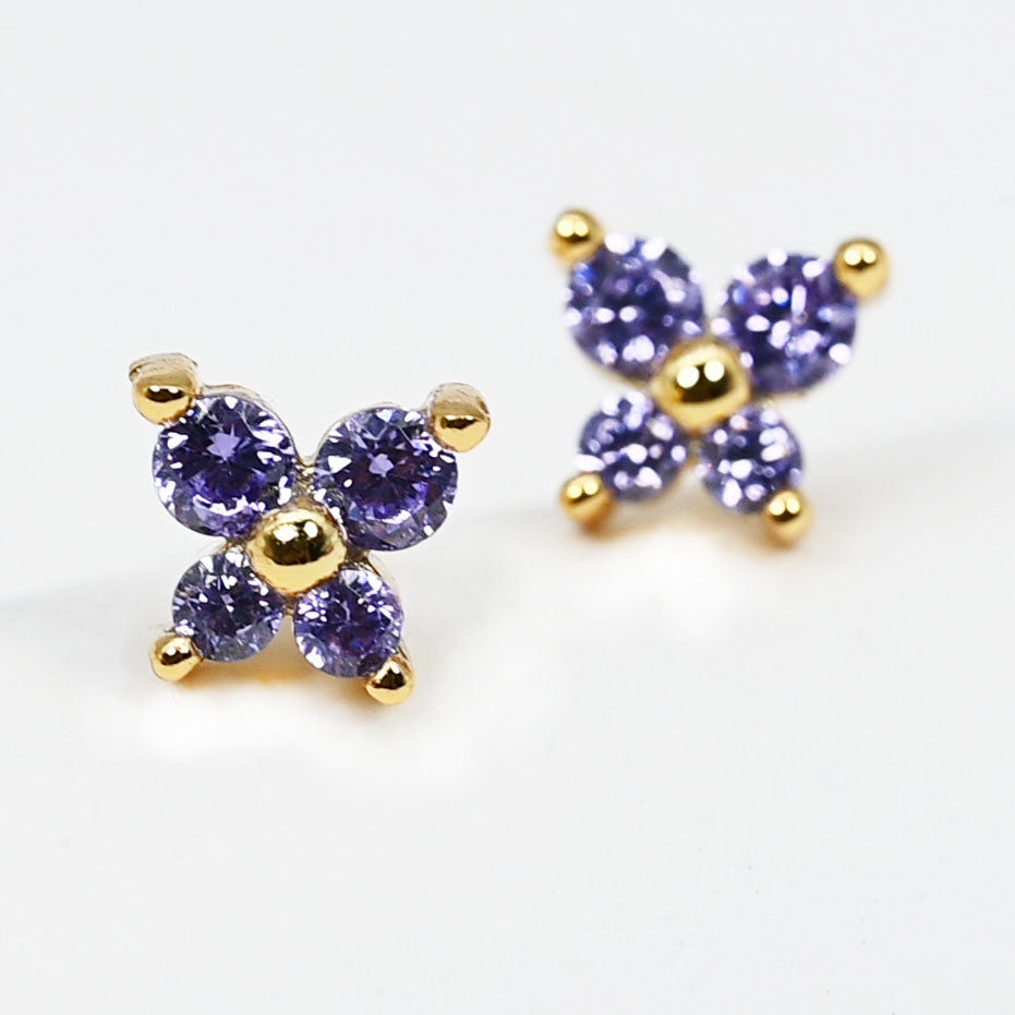 Birthstone Butterfly Stud Earrings – 925 Sterling Silver, Gold-Plated