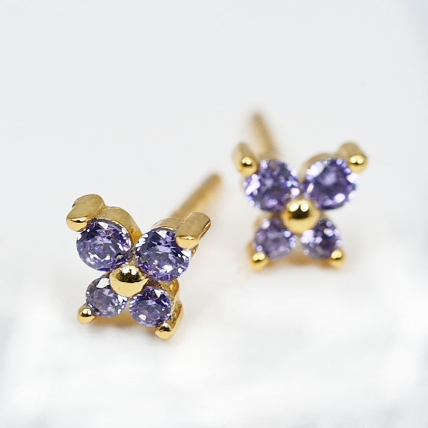 Birthstone Butterfly Stud Earrings – 925 Sterling Silver, Gold-Plated