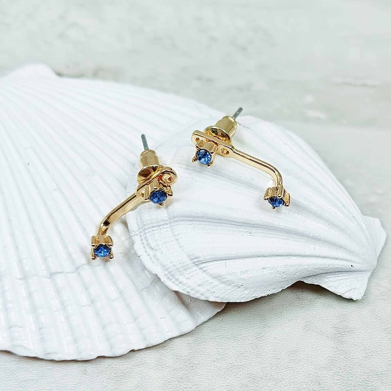 Celestial Drop Birthstone Stud Earrings – 12 Month Gold Bar Design
