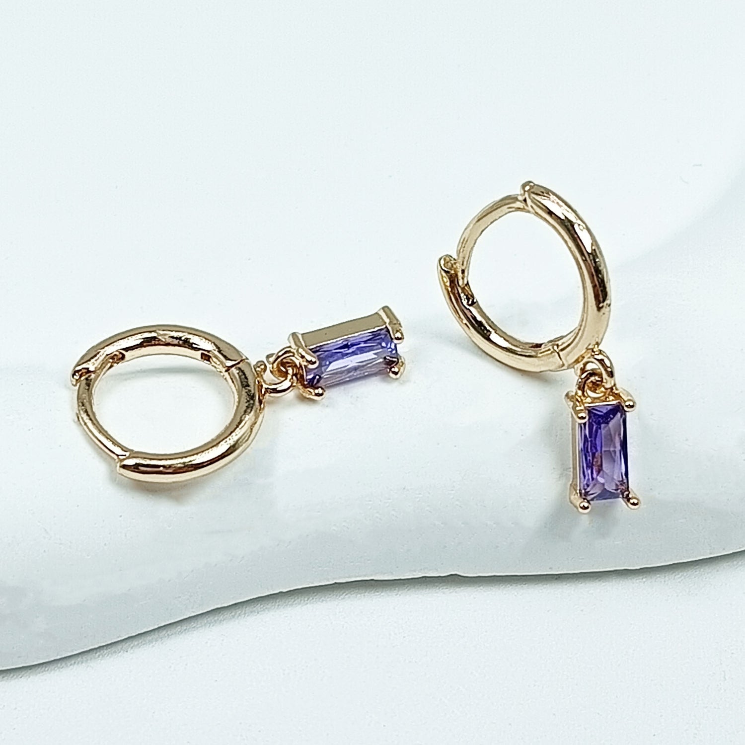 Gold Birthstone Drop Huggie Earrings – 12 Month Options