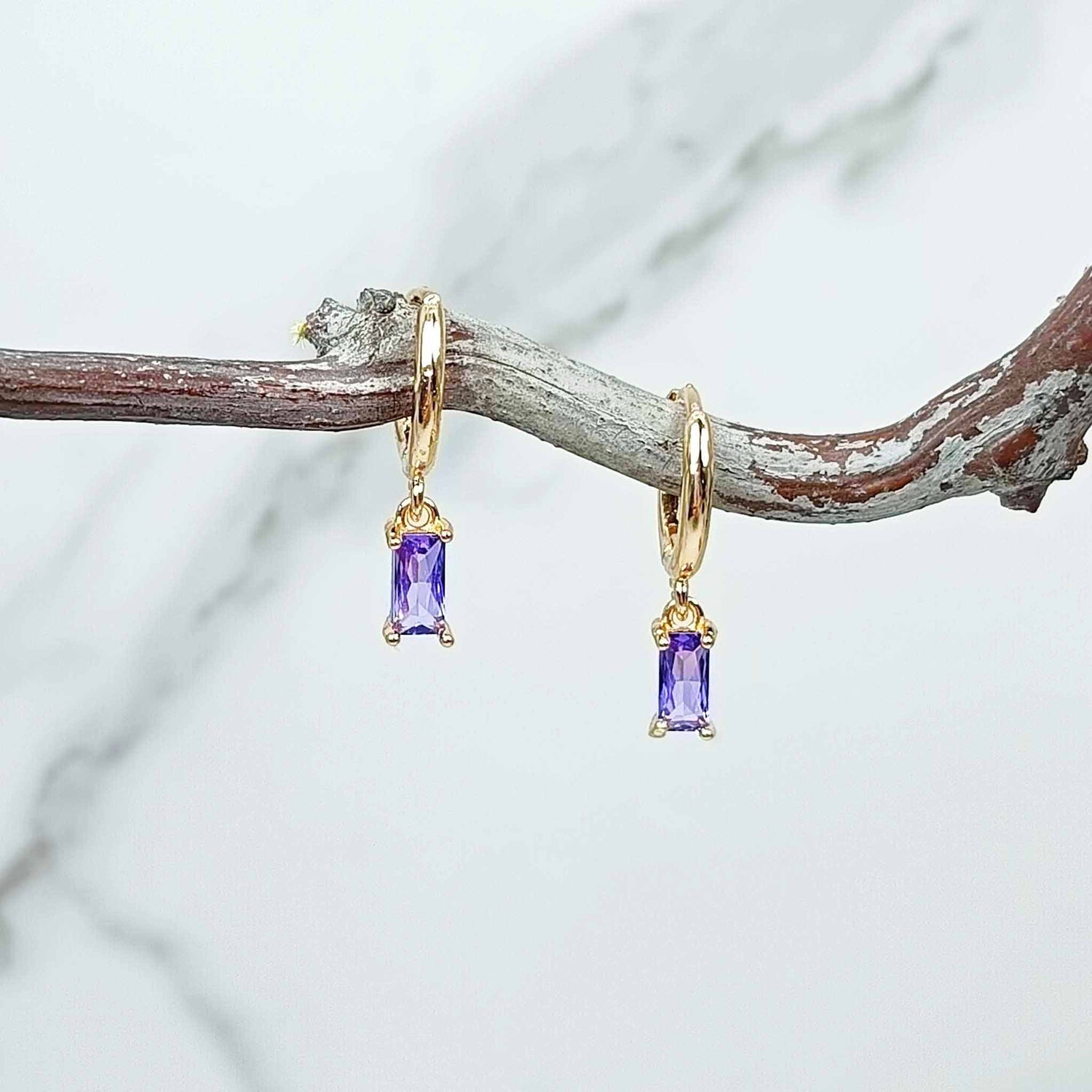 Gold Birthstone Drop Huggie Earrings – 12 Month Options