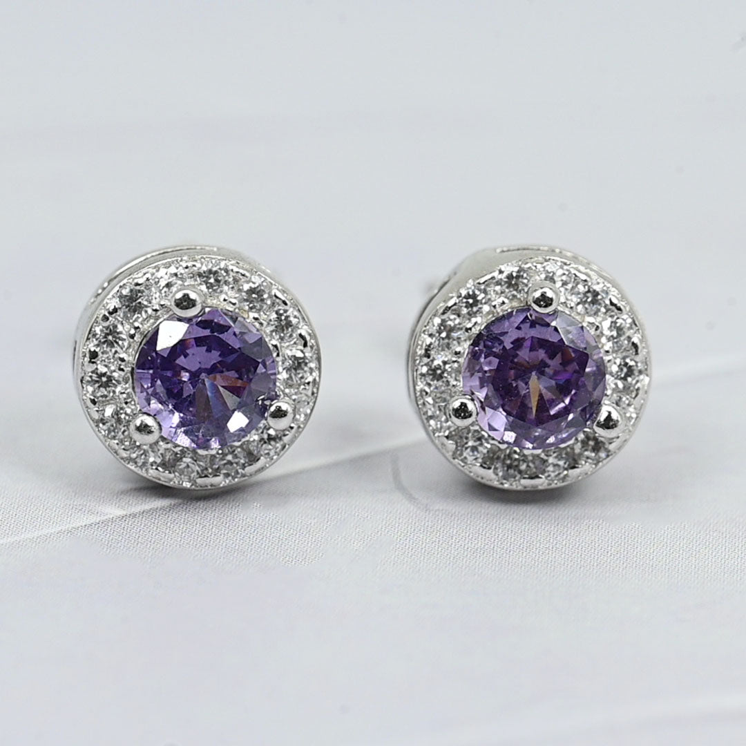 925 Silver Halo Birthstone Stud Earrings – 12 Month Colors