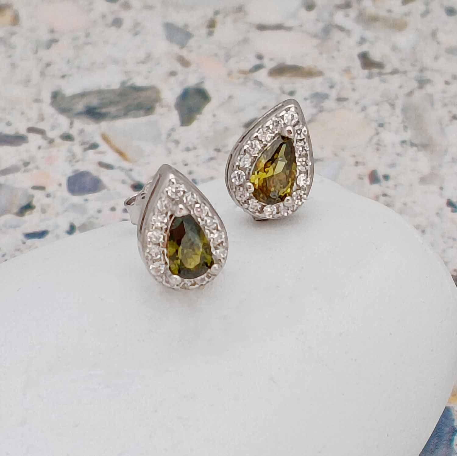 Birthstone Pear Drop Stud Earrings – 925 Sterling Silver