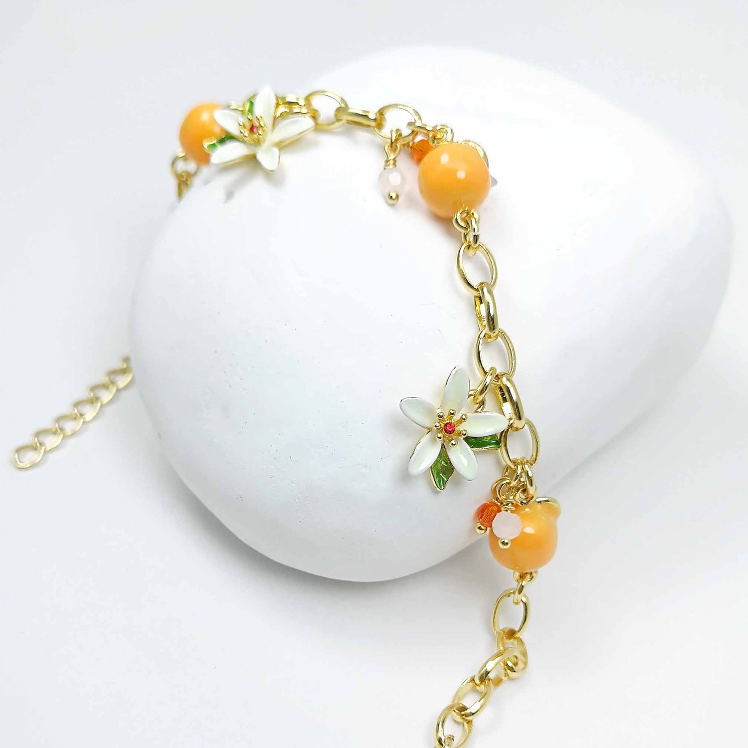 Enamel Orange Blossom White Flower Bracelet