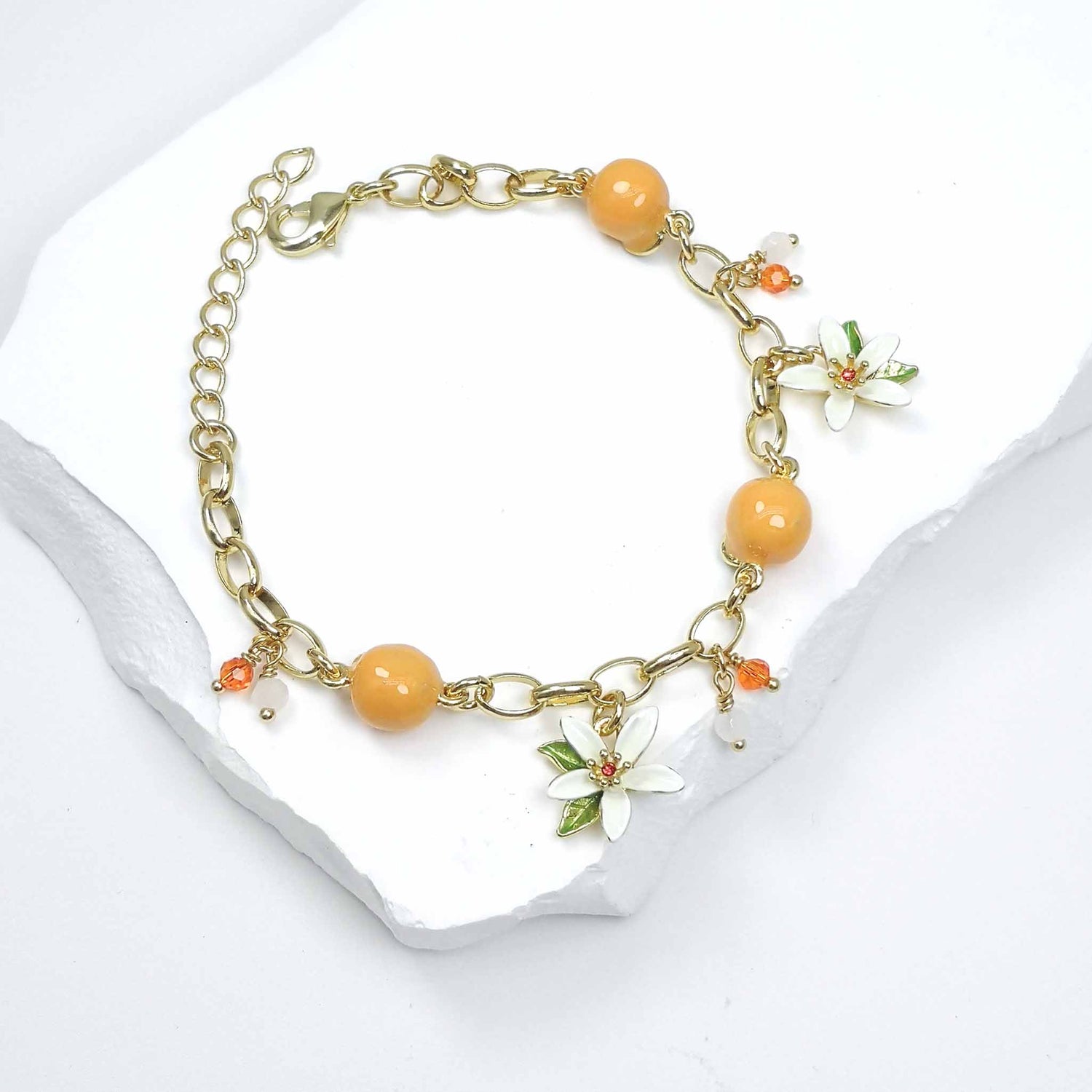 Enamel Orange Blossom White Flower Bracelet