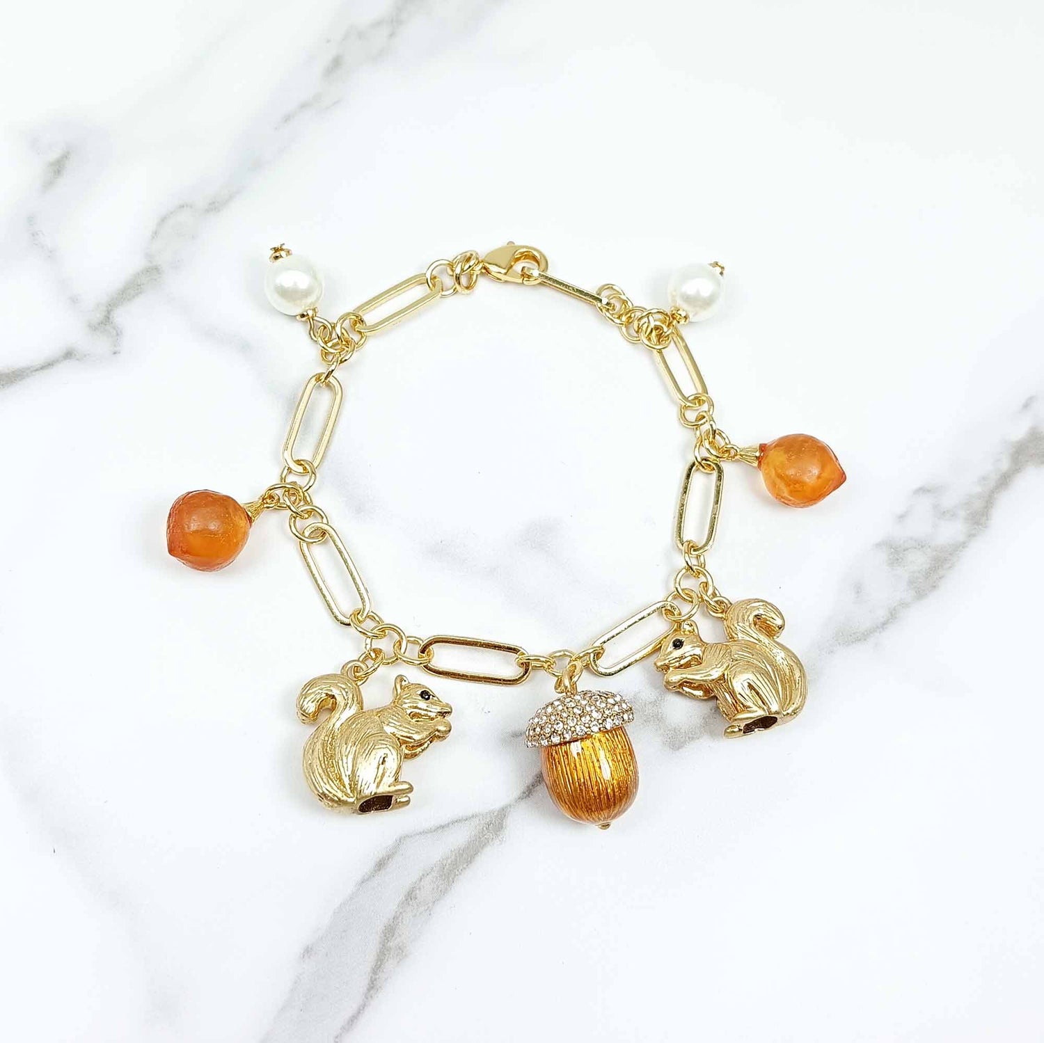 Squirrels Acorns Charm Bracelet