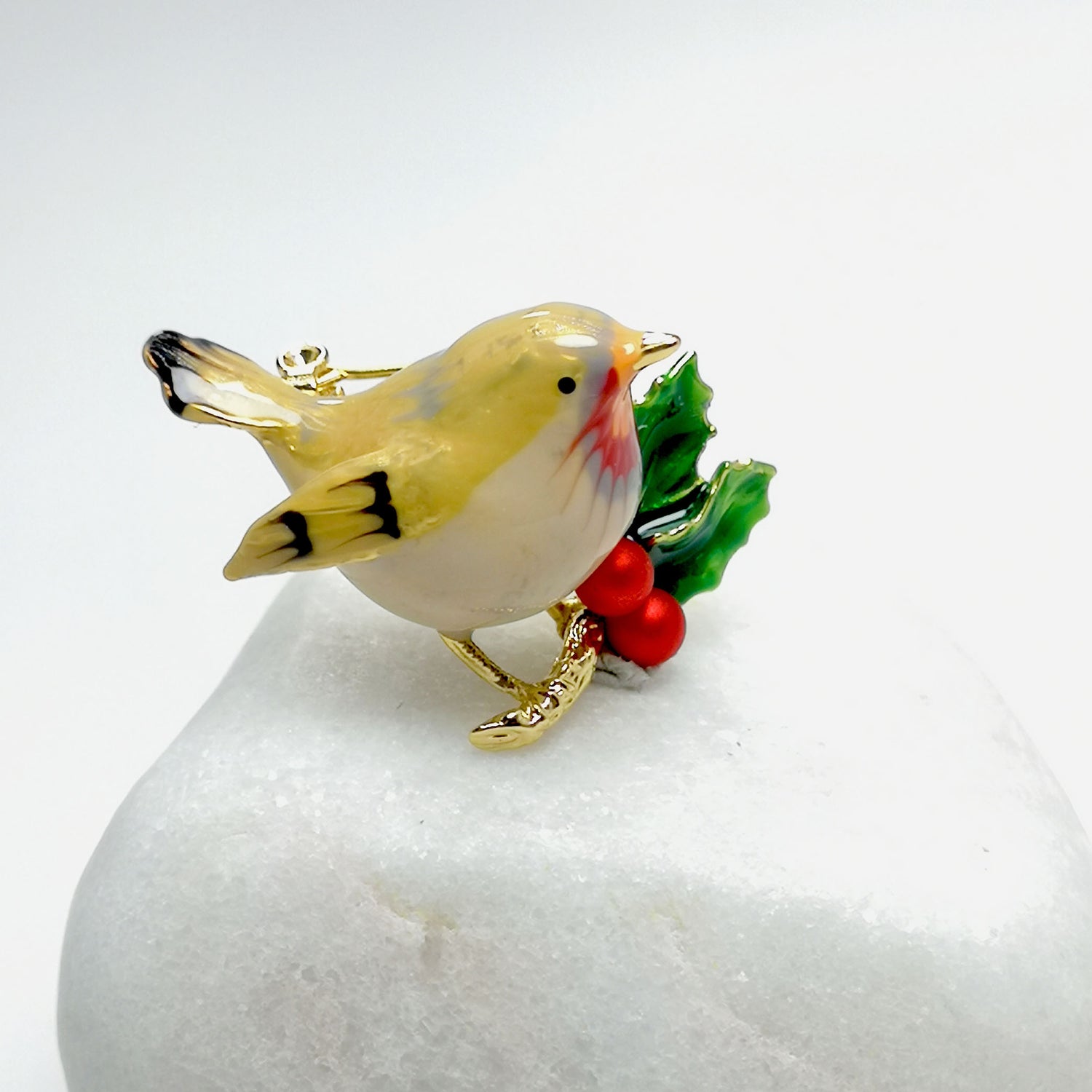 Handpainted Enamel Robin Brooch