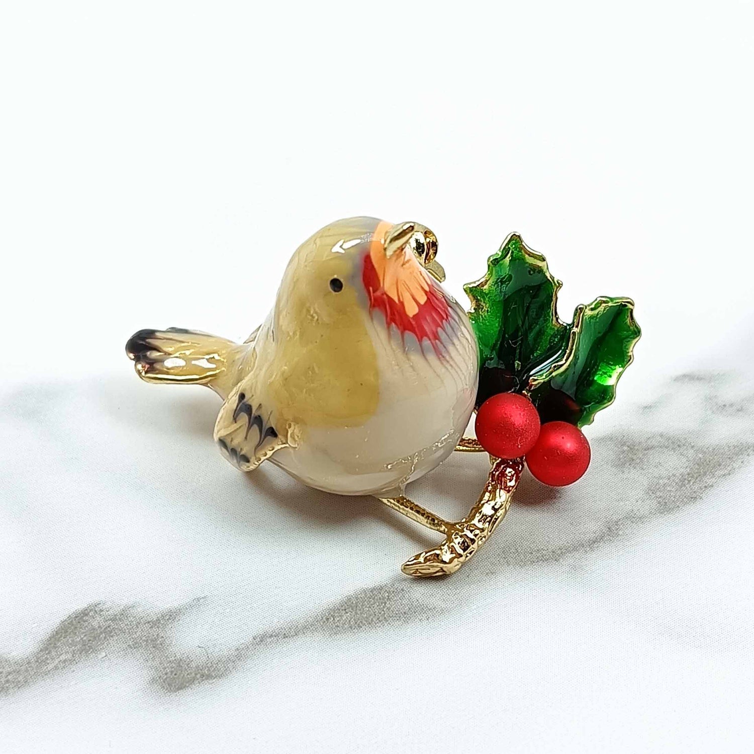 Handpainted Enamel Robin Brooch
