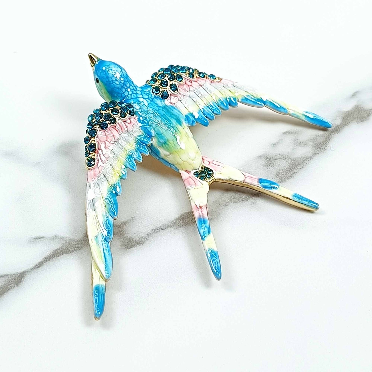 Enamel Blue Sparrow Brooch