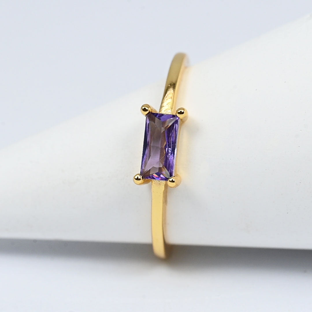925 Silver Gold Plated Adjustable Baguette Birthstone Ring – 12 Months Colors