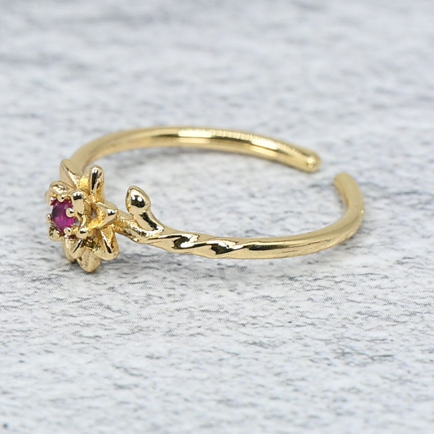 Birth Flower & Birthstone Adjustable Ring – 12 Month Floral Collection