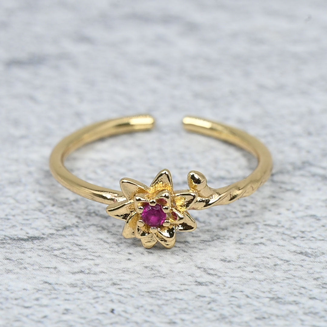 Birth Flower & Birthstone Adjustable Ring – 12 Month Floral Collection