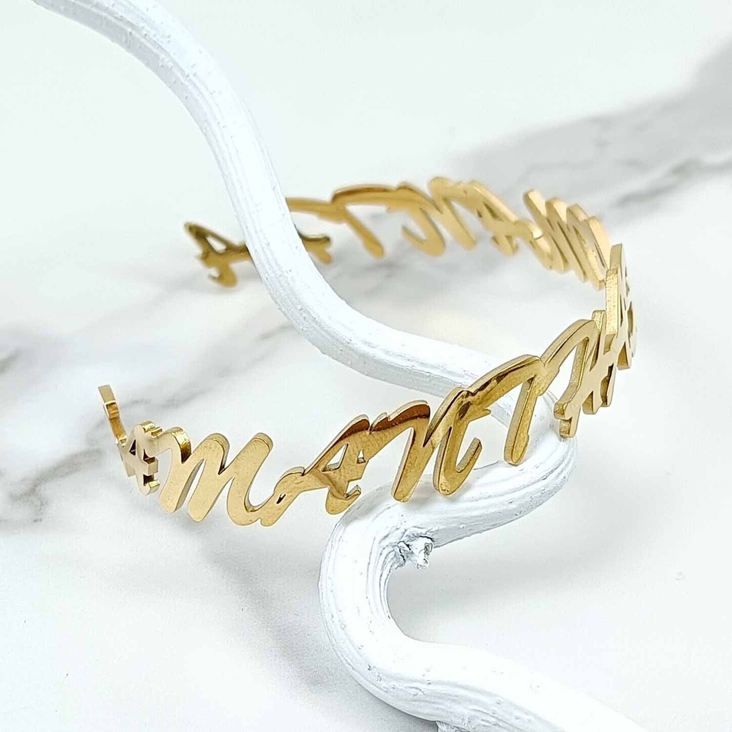 Custom Name Cuff Bracelet – Stainless Steel, Gold / Rose Gold / Silver