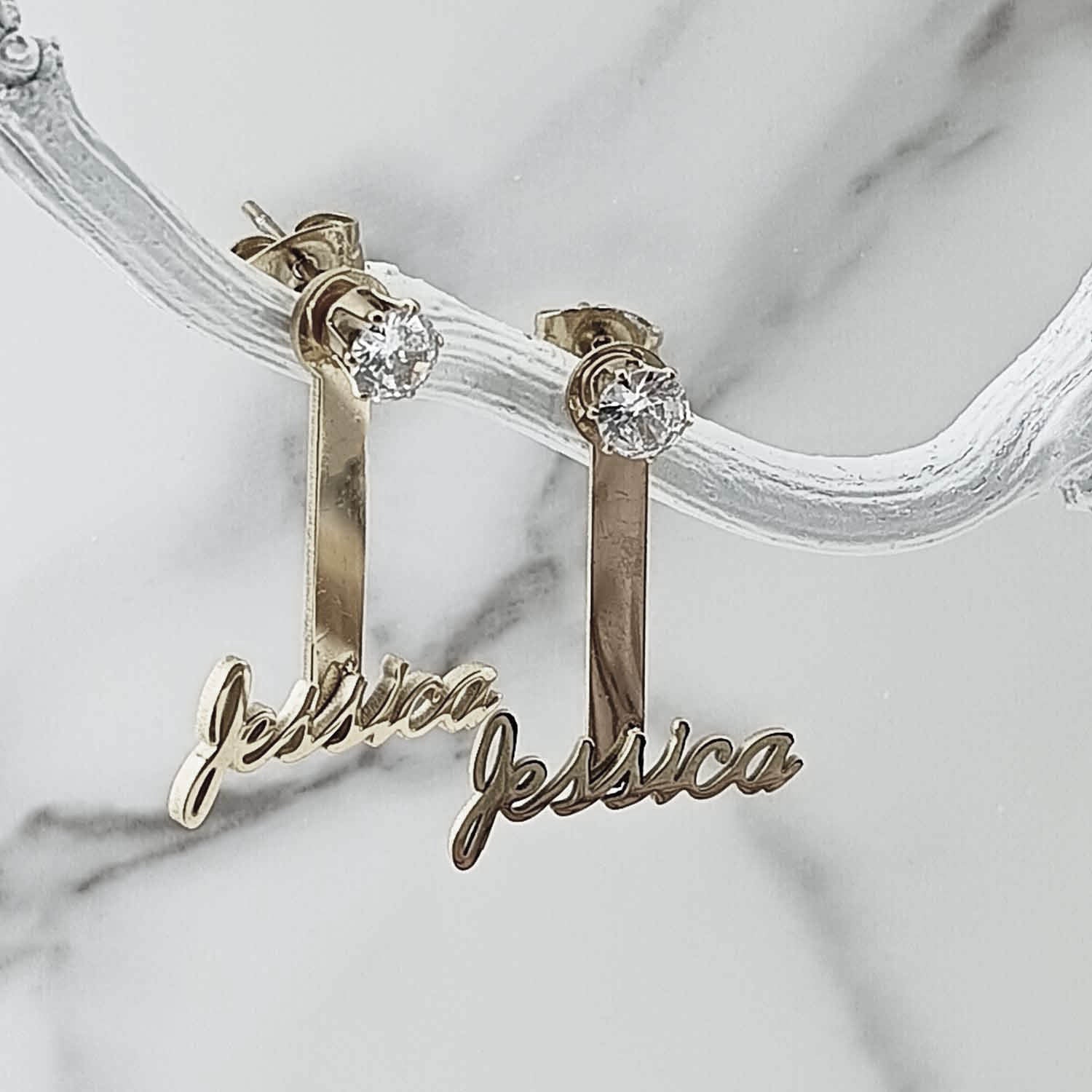 Custom Name & Birthstone Drop Earrings – Plated Stainless Steel, 3 Colors