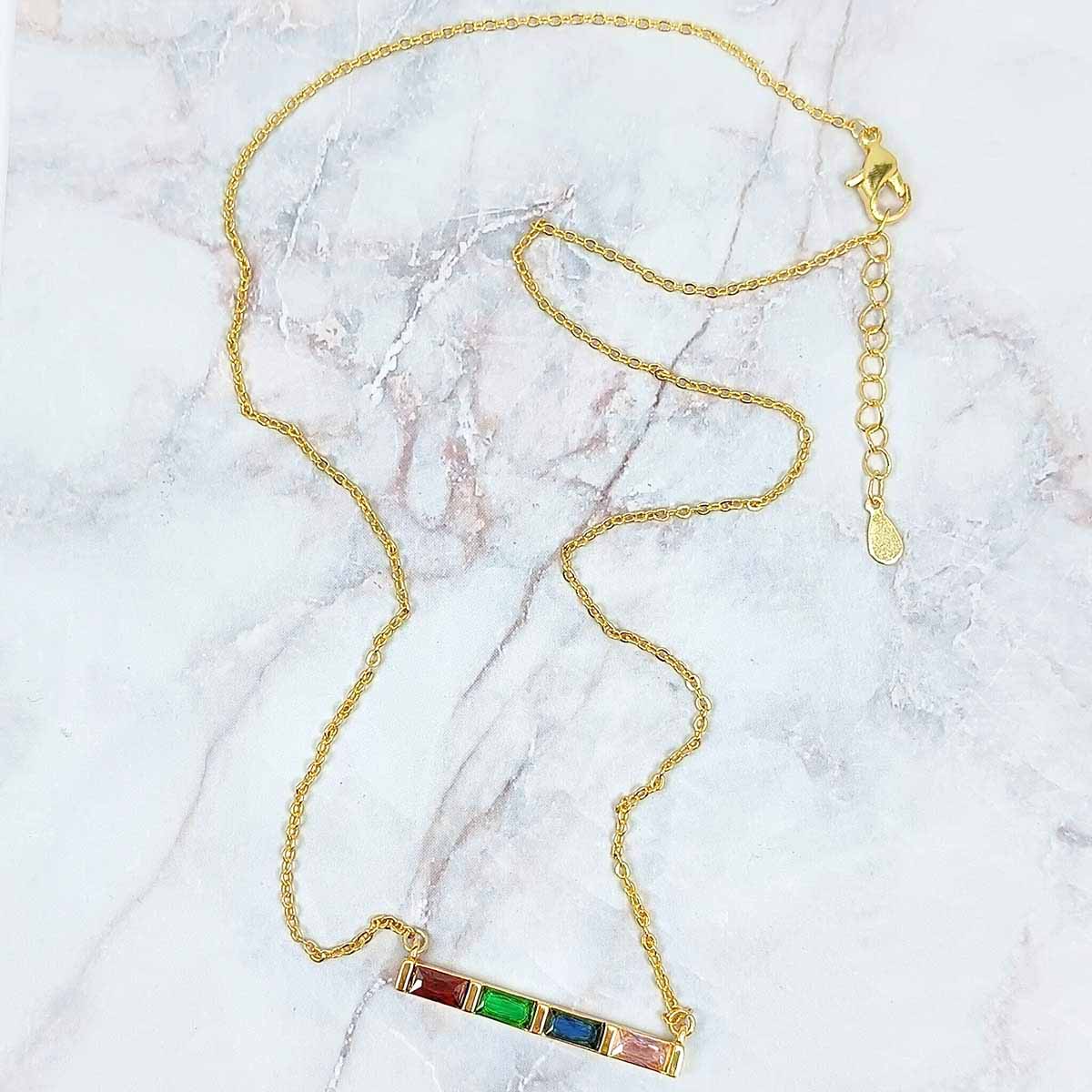 Personalized Birthstone Bar Necklace – Custom 1 to 8 Stones in Gold, Rose Gold, Silver