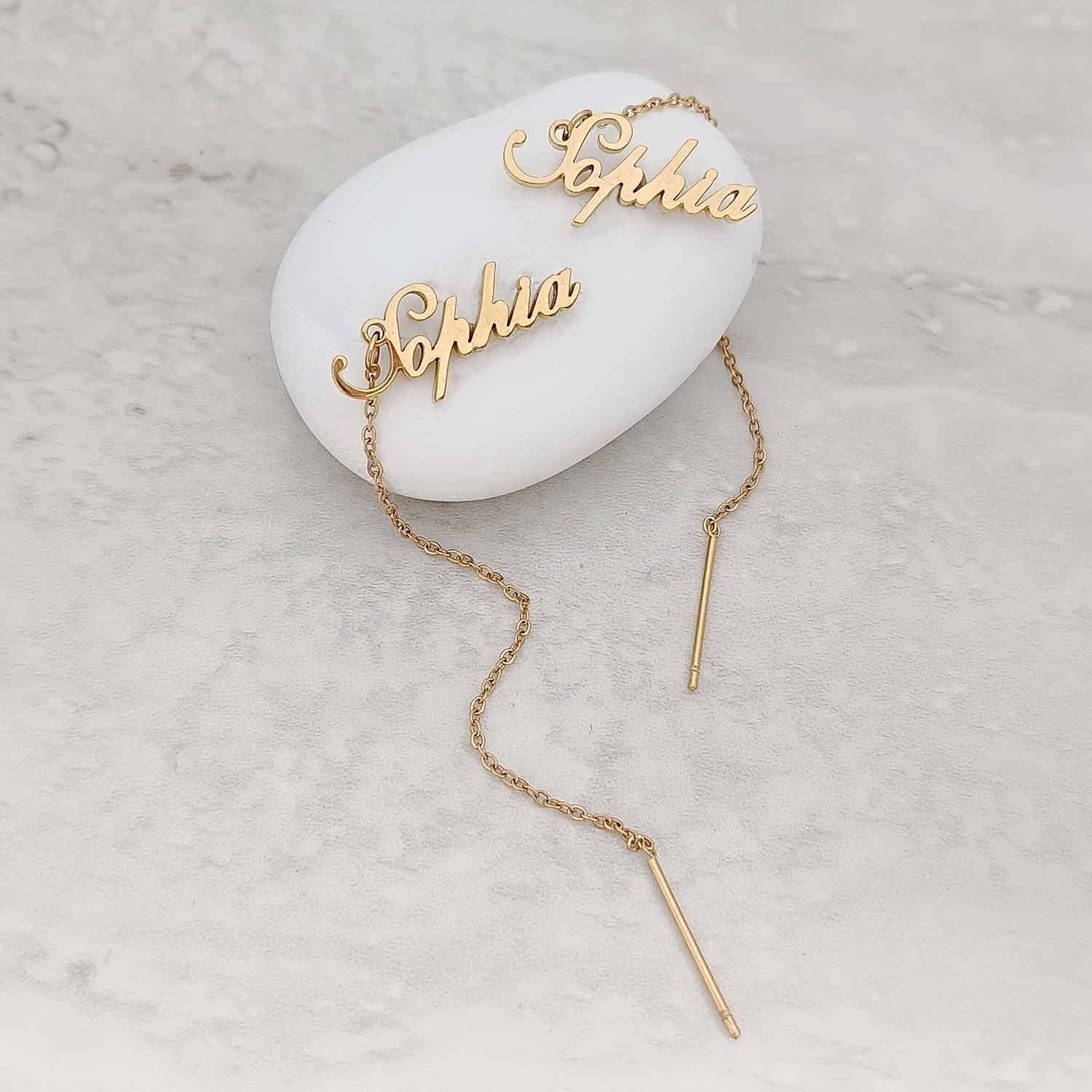 Custom Name Threader Earrings – 3 Plating Colors, 51 Font Options