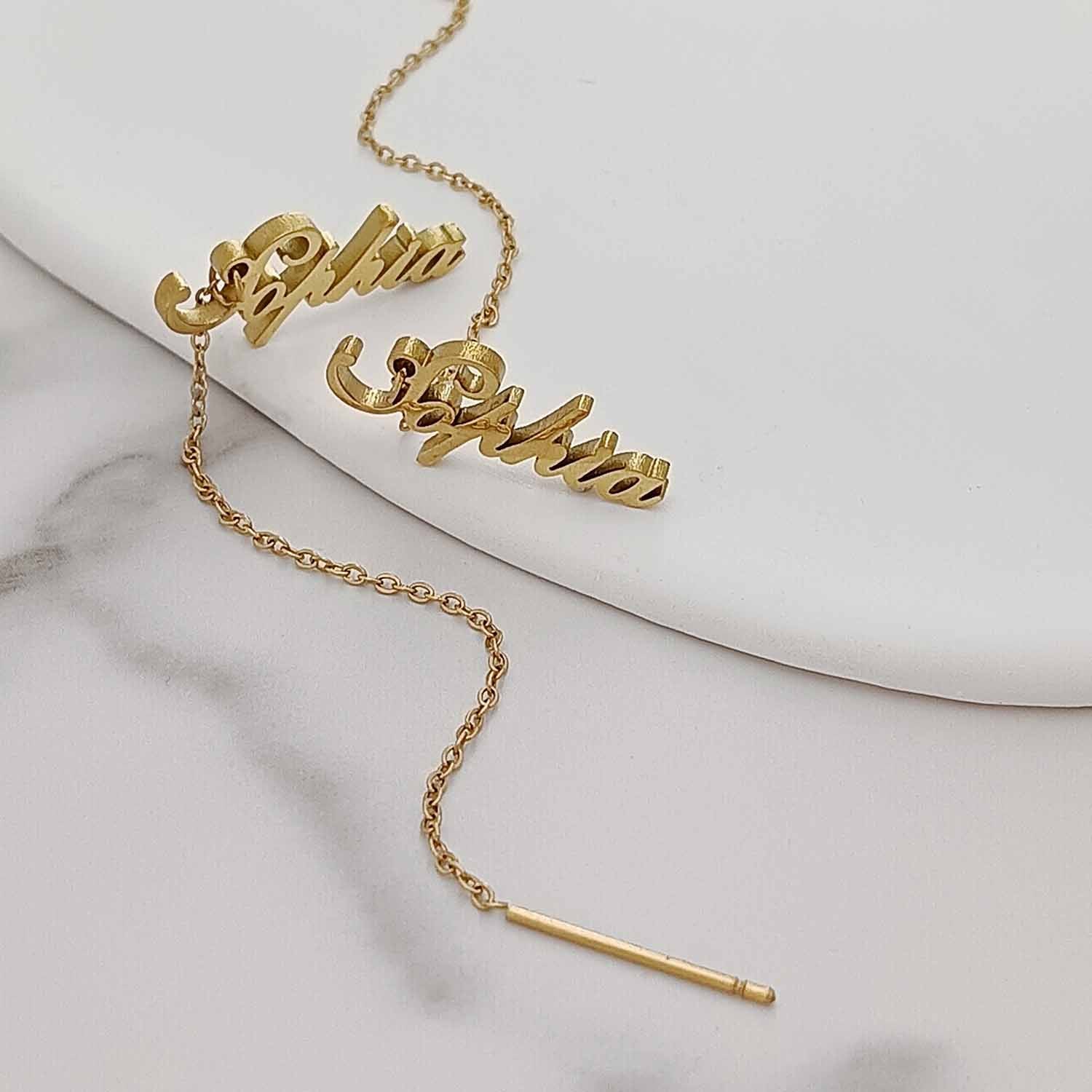 Custom Name Threader Earrings – 3 Plating Colors, 51 Font Options