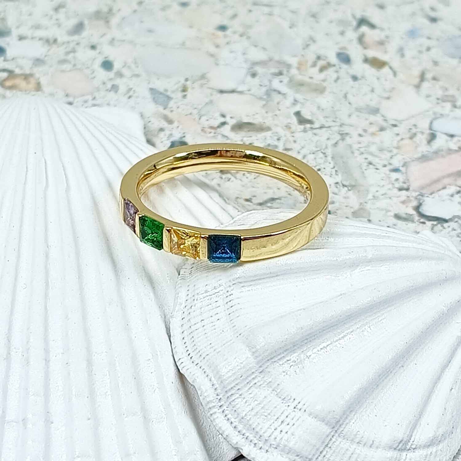 Custom Square Birthstone Ring – Up to 8 Stones, 3 Plating Colors