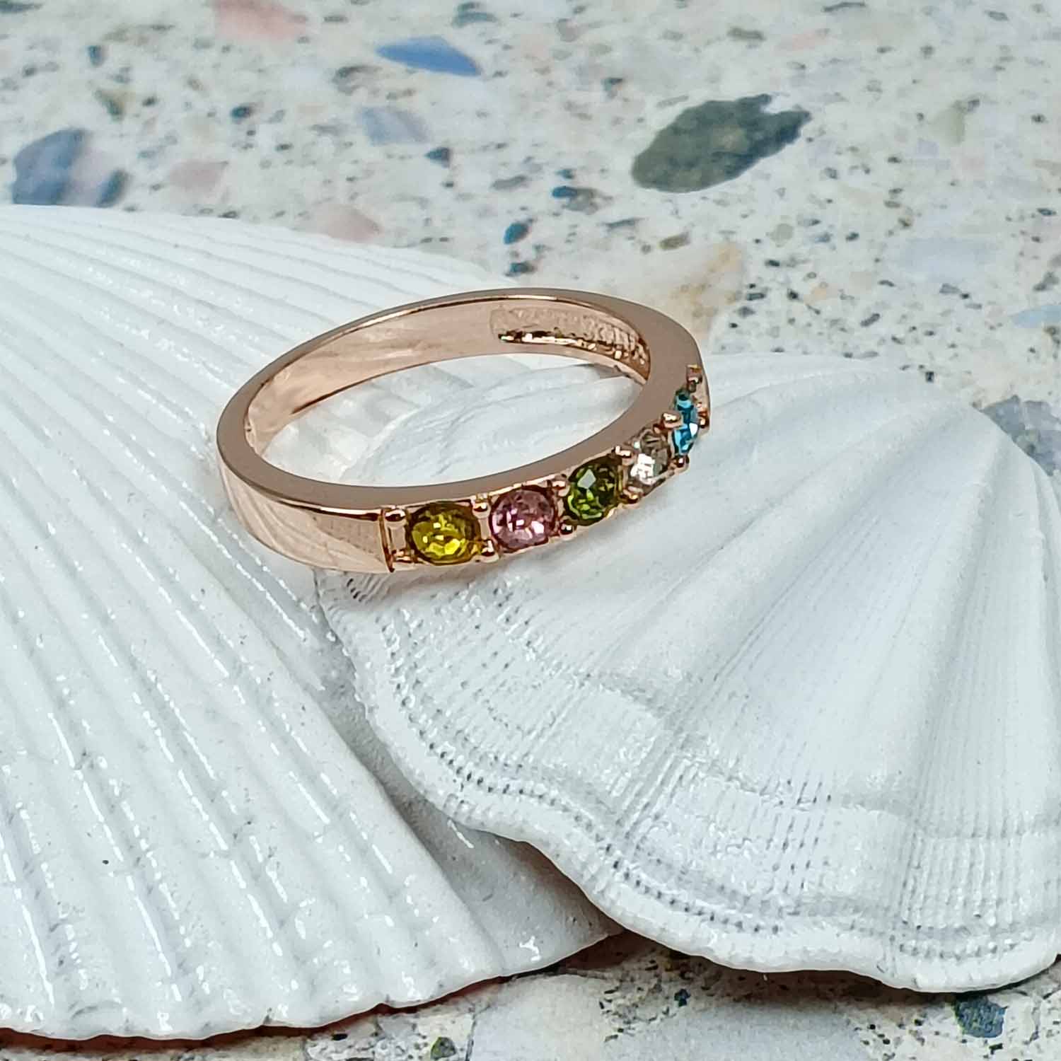 Custom Birthstone Ring with Up to 10 Stones – 3 Plating Colors