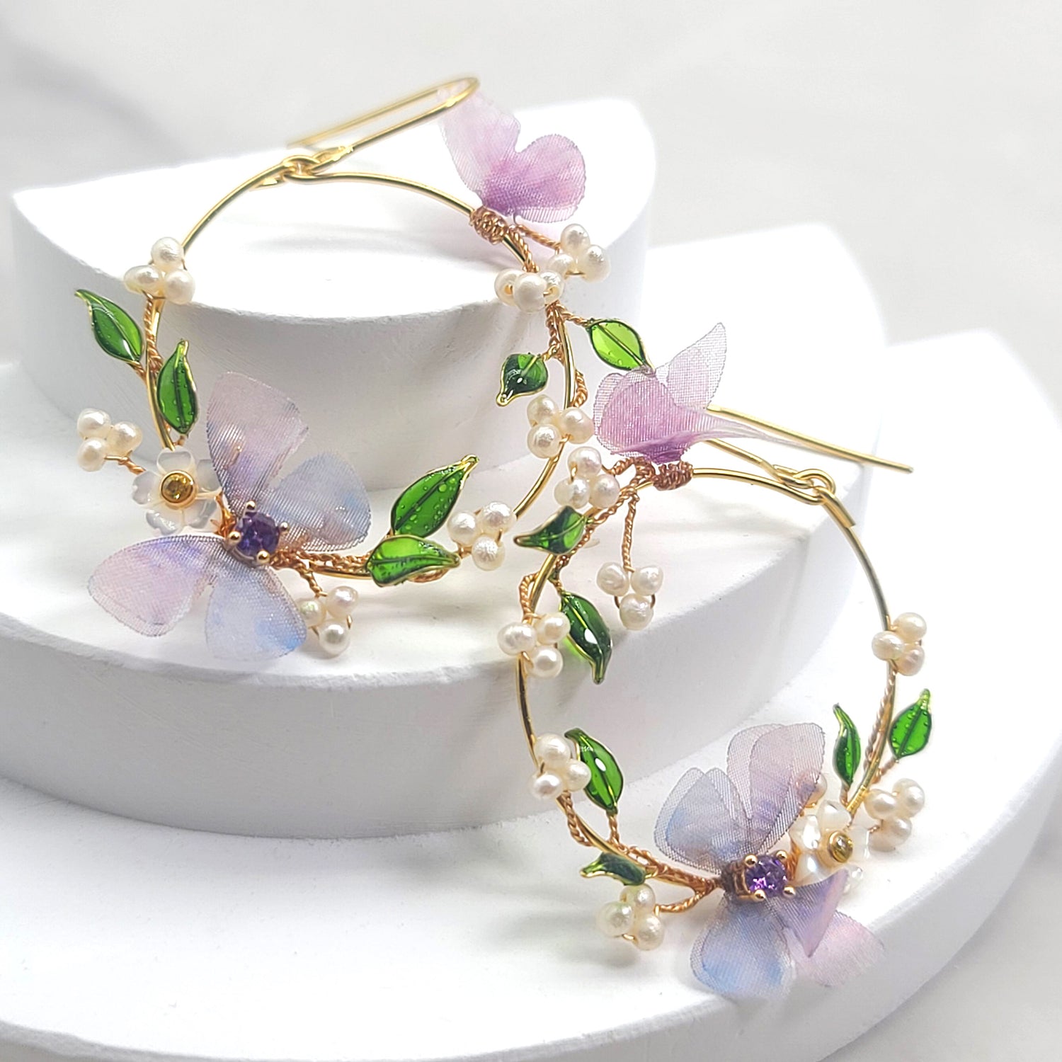 Butterfly Lilly of the Valley Hoop Earrings