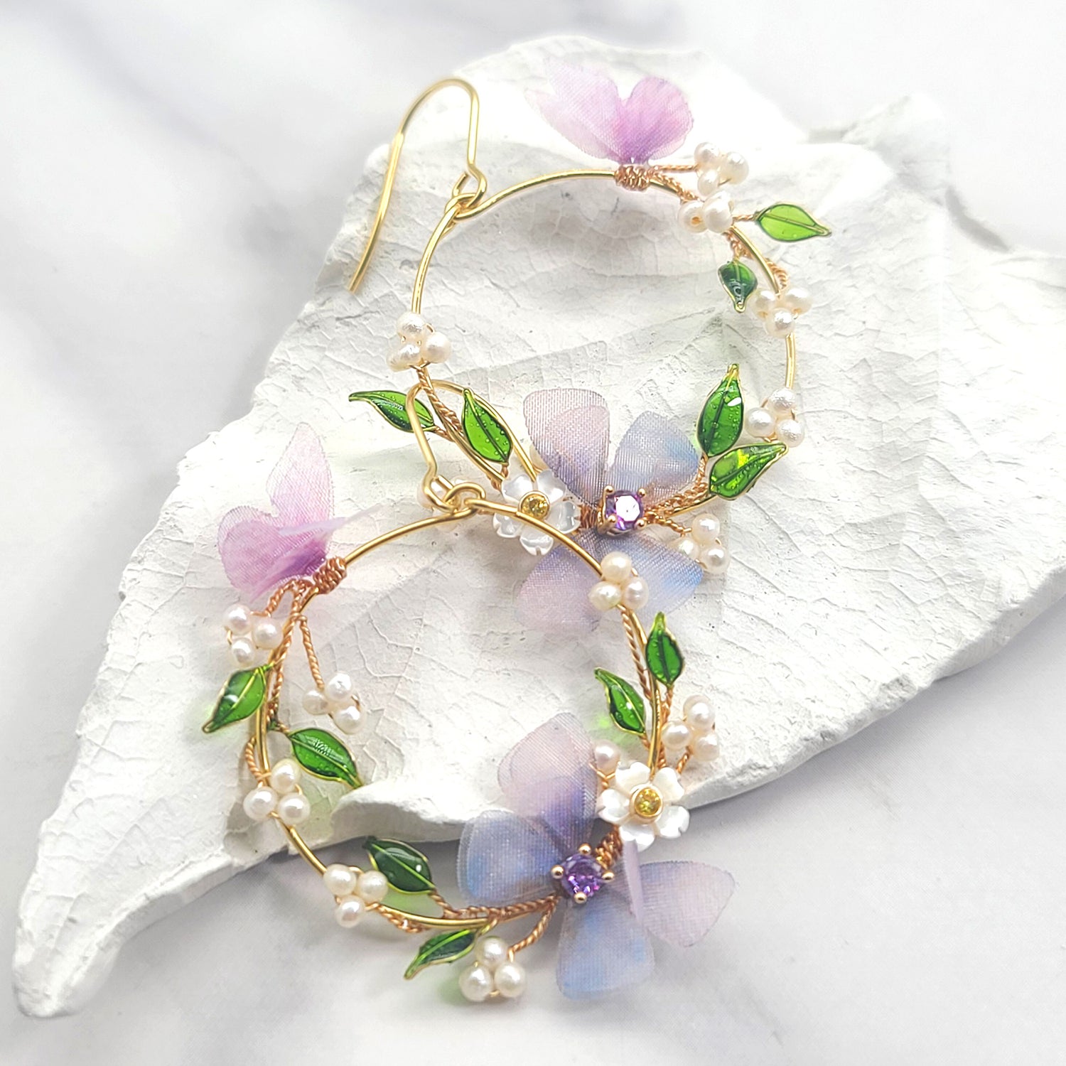 Butterfly Lily of the Valley Hoop Earrings