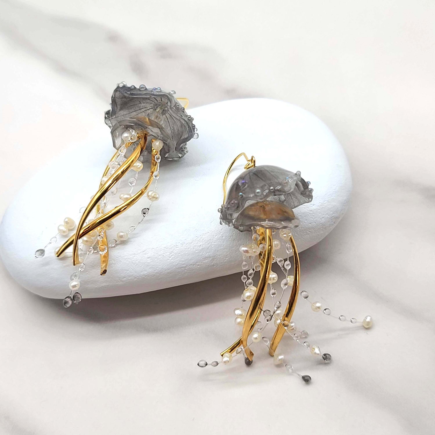 Jellyfish Fresh Water Pearls Dangle Drop Hook Earrings