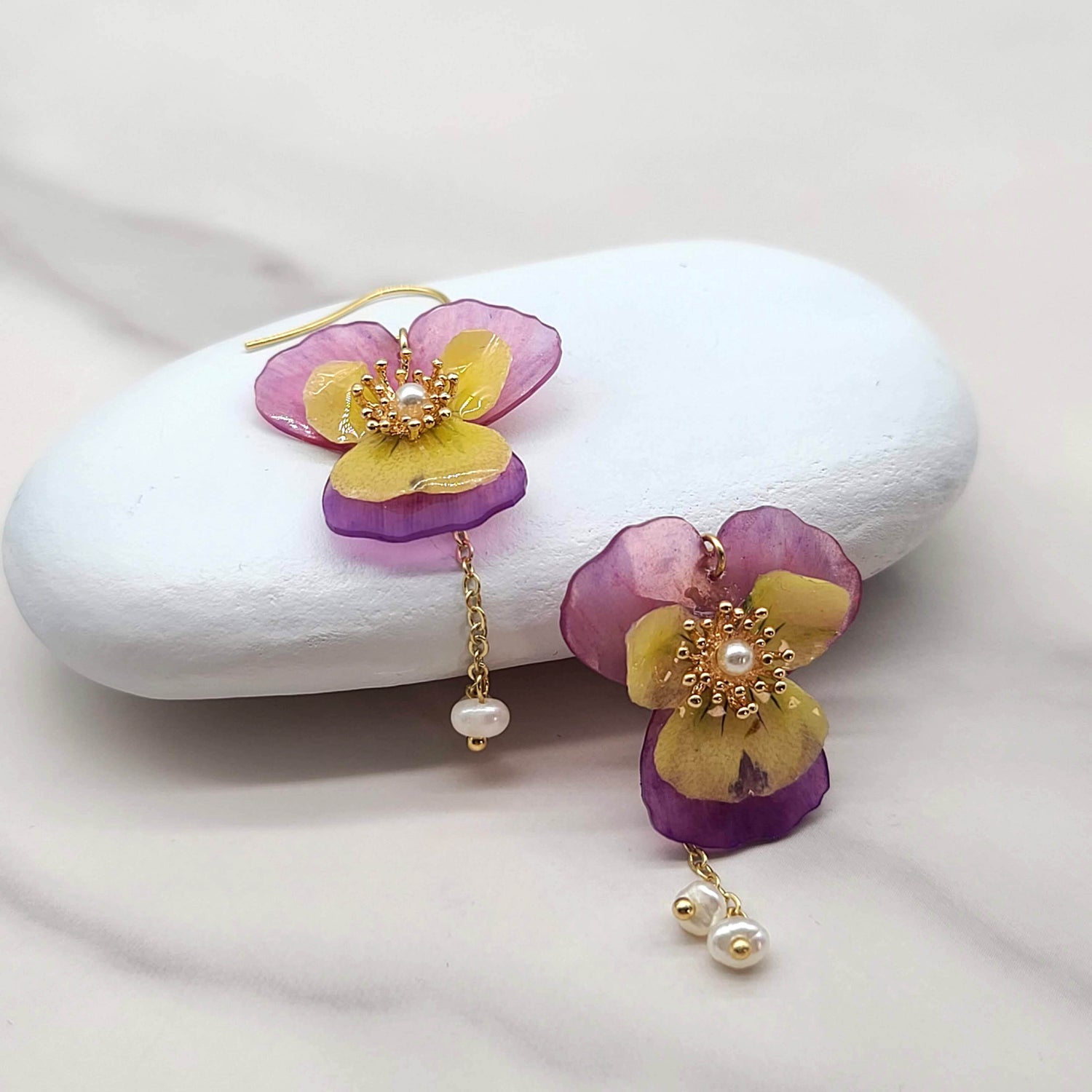 Pansy Flower Drop Earrings