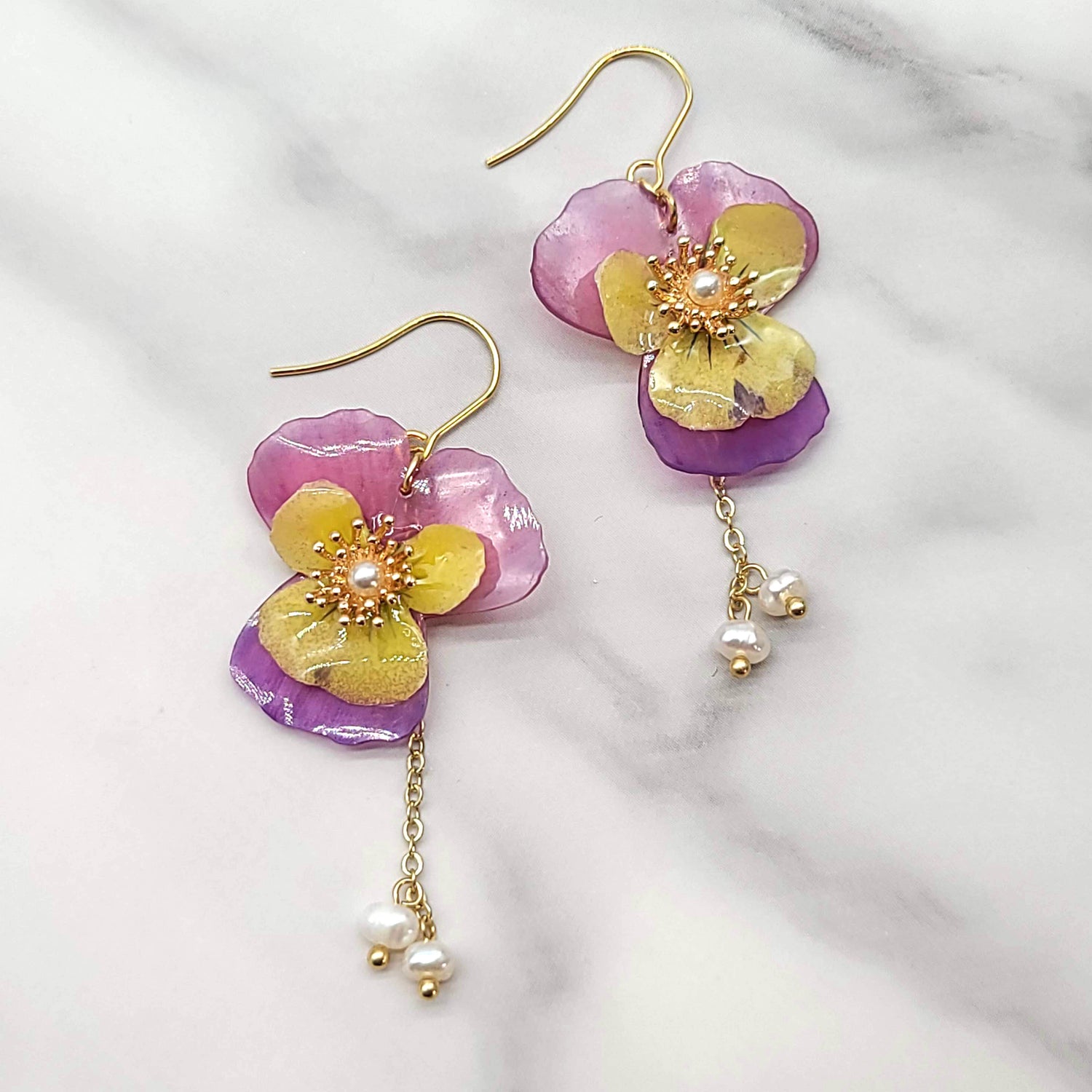 Pansy Flower Drop Earrings