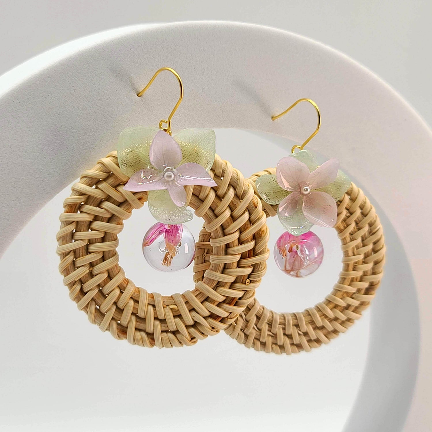 Handwoven Rattan Dried Flower Earrings