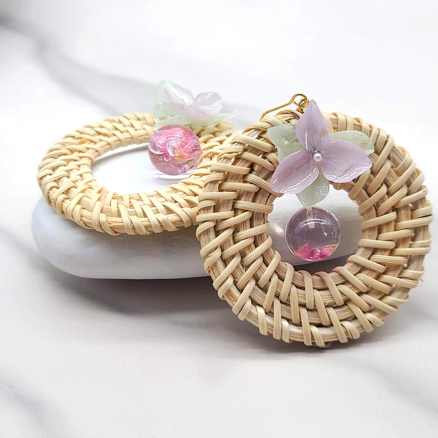 Handwoven Rattan Dried Flower Earrings